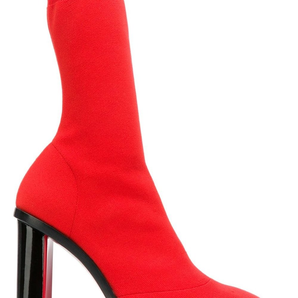 Alexander McQueen Red Knit Stretch Fabric Sock Boots Size 39